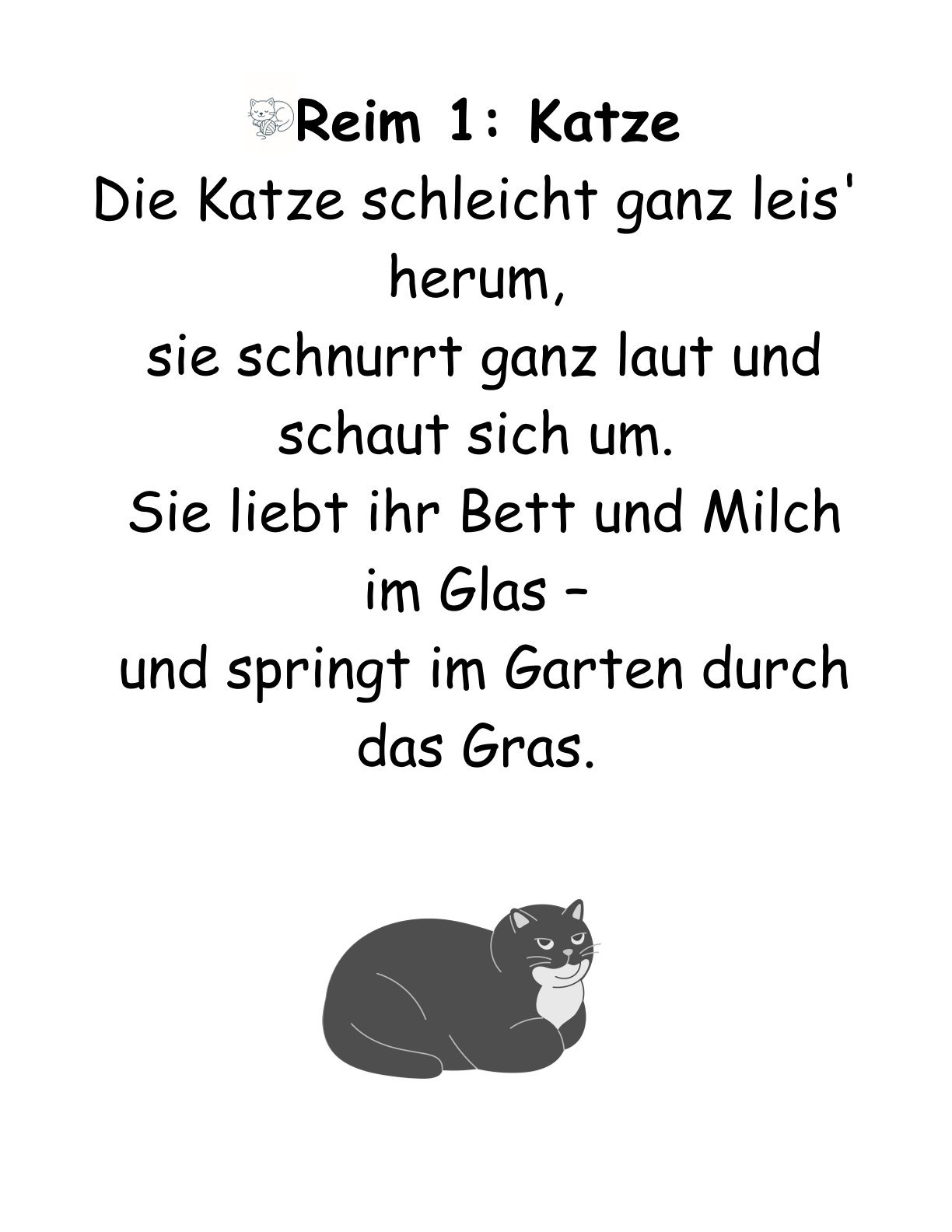 Buchinnenseite mit einem kurzen Kinderreim über eine Katze